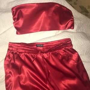 Brand new 2 piece red satin set from fashion nova